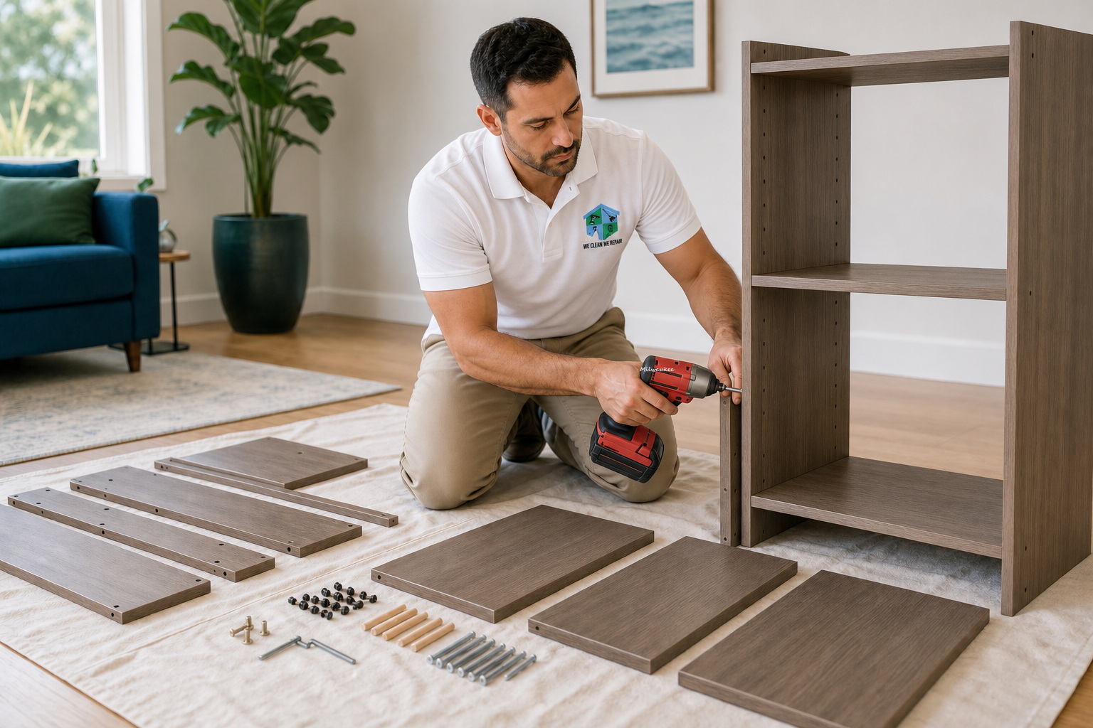 Professional assembling furniture in a Tampa home